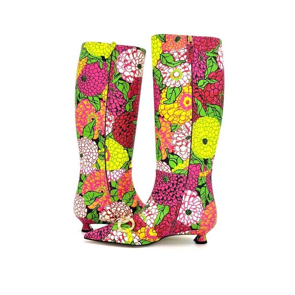 NIB Gucci x Ken Scott Horsebit Pomponica Knee High Floral Kitten Heel Boots 36 - Picture 4 of 9